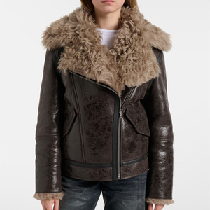 Chaqueta Bomber de Cuero Moderna para Mujer con Forro de Piel |   Abrigo de Cuero con Forro de Piel Gruesa para Invierno |   Chaquetas de Moda al por Mayor, ODM al por Mayor - Product Image 2