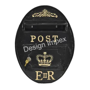 Buzón de correos negro de hierro fundido con corona real decorativa superior de estilo nórdico para buzón de carta de quejas del gobierno al aire libre de la India
