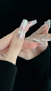 Ongles à presser longs pour femmes, style de mariée de luxe, avec colle, forme carrée, inspirés des reines et des princesses - Product Image 2