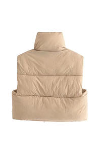 Cropped Puffer <b>Vest</b> Lightweight Sleeveless Zipped Stand Collar Winter Warm Solid Color <b>Men</b> <b>Vest</b> - Product Image 4