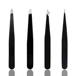 Juego de pinzas para cejas, 4 piezas de acero inoxidable con bolsa de cuero a pedido, herramienta de belleza más depiladora, Kits de depilación - Product Image 1