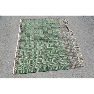 Vert Blanc Classique Vintage Tapis Turc 4.8ft X 4.2ft Laine Matériel Latex Support Patchwork Jacquard Armure Couloir Rectangulaire - Product Image 3