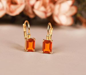 925 Sterling Silver 14K Gold Plated Fire <b>Opal</b> Leverback <b>Earrings</b> Anniversary Wedding Women Drop <b>Earring</b> Dainty <b>Opal</b> <b>Earrings</b> - Product Image 2