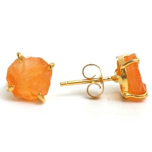 8-10mm pierre de cornaline brute plaqué or ensemble de broches boucles d'oreilles à la main pierre de naissance délicate bijoux minimalistes pour les femmes - Product Image 5