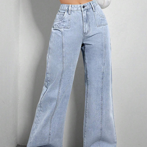 2025 venta al por mayor nuevos pantalones vaqueros negros de pierna ancha para mujer Pantalones vaqueros de cintura alta de pierna recta pantalones casuales de mezclilla holgados para mujer - Product Image 5