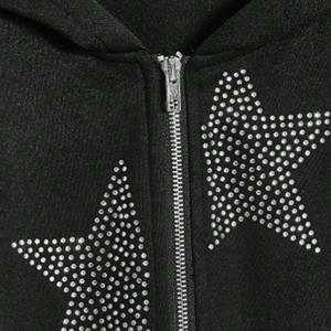 Fabricant Sweats à capuche zippés en polaire lourde 400gsm avec étoiles en diamant pour hommes Sweats à capuche surdimensionnés avec strass étincelants pour hommes - Product Image 4