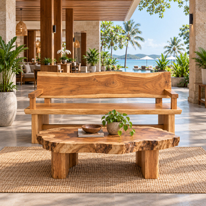 Modern Patio Lounge Seating Premium Suar <b>Wood</b> Live Edge Wholesale Natural Edge High Back Wooden Arm <b>Bench</b> Hotel Resort Projects - Product Image 5