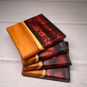 Red Epoxy Resin Natural <b>Wood</b> Coaster Set Heat Resistant Square Drink Mat Luxury Home Bar Kitchen Tableware Decor Wholesale - Product Image 1