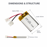 Baterai Lipo Howell 3.7V 150mAh 300mAh 600mAh 352030 dengan sertifikasi UL BIS IEC62133 untuk Headset Bluetooth dan Smart Watch