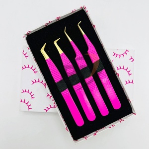 Pince à épiler d'extension de cils de marque privée personnalisée rose vif en acier inoxydable durable testé à la main pour l'application des cils - Product Image 1