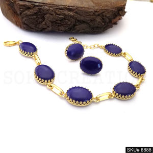 Ensemble de bijoux de créateur faits à la main plaqué or pierre précieuse de bague et bracelet réglables SKU6888 - Product Image 1