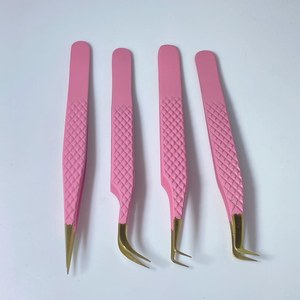 Pinzas para pestañas postizas Acero inoxidable Calidad fina Recto y curvado Top Lash Tweezes Suministros de extensión de pestañas - Product Image 1
