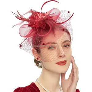 Fascinator Hats For Women Tea Party Headband Kentucky Derby Wedding Flower Mesh Veil Fascinator