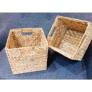 Water Hyacinth Eco-Friendly Handmade Storage <b>Basket</b> Contrast Trim <b>Square</b> Shape 6-10L Capacity for Bathroom Use VgreenArt Vietnam - Product Image 2