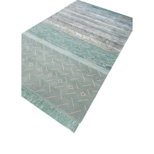 Alfombra Manchaha Azul de Lana y Seda de Bambú Anudada a Mano, 10 mm de Grosor, Patrón Geométrico Abstracto para el Hogar, Pasillo, Modelo Rectangular-Les-2586 - Product Image 2