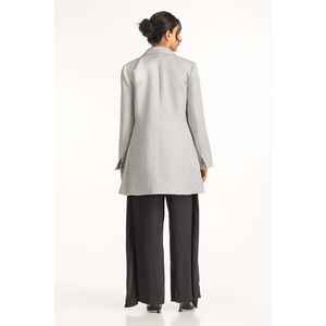 Blazer long WM-JKT-WS24-084 à double boutonnage avec boutons et broderies décoratives, motif uni, tissu velours - Product Image 5