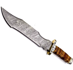 Ventes en gros de couteaux de chasse Bowie à lame fixe en acier Damas faits à la main, personnalisés OEM, très vendus, à pointe tombante - Product Image 5