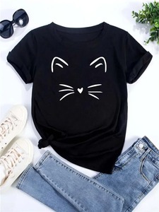 เสื้อยืดแขนสั้นพิมพ์ลายหัวใจแมวน่ารักใหม่สำหรับผู้หญิงเสื้อผ้าลำลองสำหรับฤดูร้อนเสื้อผ้าสตรีทแวร์ลายการ์ตูนเสื้อผ้า Y2k - Product Image 3