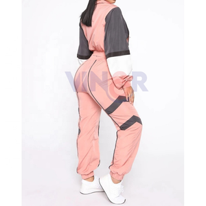 ชุดวอร์ม2ชิ้นของผู้หญิงผ้าไนลอนกันลมมีซิปมีฮู้ดน้ำหนักเบากันลมแห้งเร็ว - Product Image 2