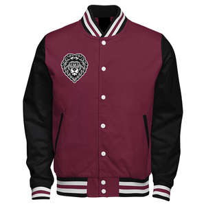 Veste universitaire pour homme en marron et noir avec patch brodé de lion, style preppy, col rabattu, coupe classique, vêtement d'automne - Product Image 1