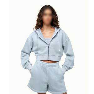 Ensemble short et sweat à capuche en coton pour femme de la plus haute qualité, de couleur grise, pour femmes. - Product Image 1