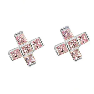 Boucles d'oreilles créoles en argent 925 pour femmes, jolies boucles d'oreilles à clous en pierre précieuse rose avec sertissage en bélière pour fiançailles, mariage, anniversaire, fête - Product Image 1