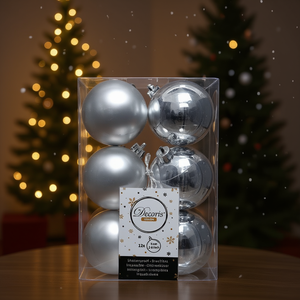 Ensemble de 12 boules de Noël en plastique argenté Amicasa, décorations de 6 cm, 9021831, boules de Noël et décorations d'arbre - Product Image 3