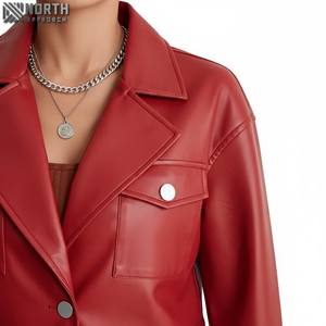 Veste en cuir courte pour femme hiver coupe-vent respirant court élégant logo avant personnalisable - Product Image 5