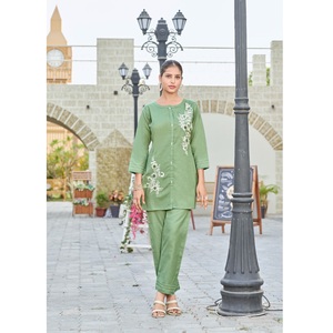 Maruti diseñador de moda calidad suave algodón viscoso Flex Co-Ord conjunto único hilo secuencia bordado trabajo indio pakistaní desgaste - Product Image 1