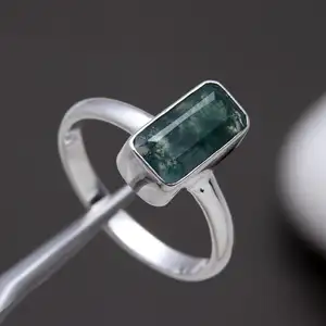 Eccellente anello in argento Sterling 925 per le donne agata di muschio naturale gioielli con pietre preziose verdi gioielli con castone più venduti