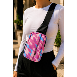 Bolso Bandolera con Cremallera y Estampado Rosa Oscuro, Accesorio de Moda Elegante - Product Image 1
