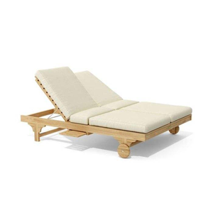 Chaise longue pour deux personnes en teck, équipée de mousse souple et durable pour une utilisation en extérieur - Product Image 1