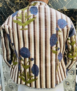 Indian Hand Block Blue <b>Floral</b> Printed <b>Quilted</b> Jackets for Women Full Sleeves Boho Coat with Cotton Filling Fashionable Best Gift - Product Image 2