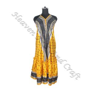 SD013 venta al por mayor bohemio elegante Vintage Sari Maxi vestido para mujer cuello en V Casual playa Hippie suelta verano fiesta desgaste para niñas - Product Image 5