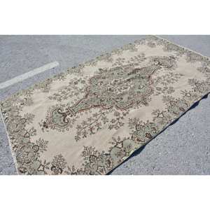 Alfombra turca Vintage área grande 4,9X8,7 pies clásico Beige verde patrón de retazos Material de lana respaldo de látex para dormitorio pasillo - Product Image 4