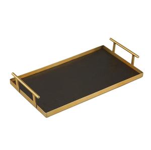 Plateau rectangulaire noir classique avec poignées pour décor de table, plateau de nourriture en métal polyvalent en gros pour servir des boissons - Product Image 3
