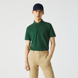 Polo en piqué de coton stretch vert foncé à 100% avec logo brodé personnalisé tendance, coupe classique, bouton dissimulé - Product Image 1