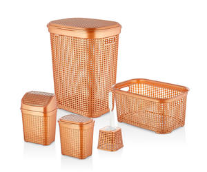 Organisateur de vêtements et de literie multifonctionnel en plastique PP tissé en nid d'abeille, type sur pied, ensemble de salle de bain 5 pièces - Product Image 2