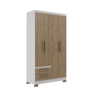 Armoire de style moderne NOUVEAU AMETISTA 4 portes 2 tiroirs Meuble de chambre en aggloméré Revêtement verni céramique Blanc/Bois - Product Image 1