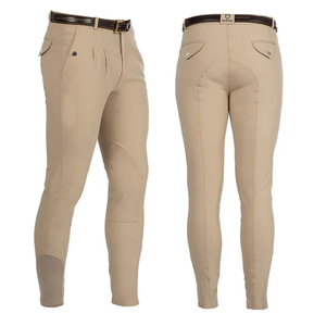 Pantalones de equitación para carreras de caballos de competición para hombre, jodhpurs con bolsillo, cremallera frontal, medias elásticas ecuestres altas - Product Image 1