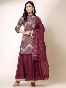 Ensemble Kurta Sharara Duptta pour femmes, style tendance, broderie lourde, silhouette en A, tissu polyester respirant, élégant et magnifique - Product Image 2