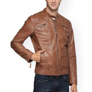 Blouson de motard en cuir véritable de peau de mouton pour homme, très tendance, design personnalisé, broderie, confortable, doux, imperméable à l'avant - Product Image 5