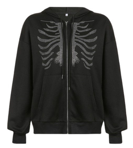 MOVATEXTILES-Sudadera con capucha y logo de strass con cremallera completa personalizada de alta calidad al por mayor - Product Image 2