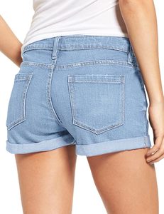Pantalones cortos de mezclilla desgastados de cintura alta para mujer, pantalones vaqueros rasgados transpirables con cierre de cremallera con botones, puños cosidos, dobladillo enrollado para invierno - Product Image 2