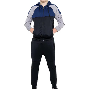 New Arrival Track Suit <b>Mens</b> <b>Navy</b> & Gray Color-Block Tracksuit Long Sleeves Stylish Zip Hoodie & Slim Jogger Pants Streetwear - Product Image 1