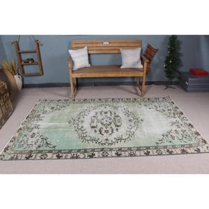 4.5x7.5 ft Vintage Rug, Turkish Area Rug, Green <b>Brown</b> Floral Rug - Product Image 2
