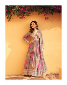 Venta directa, último vestido de diseñador Anarkali tradicional moderno, seda Chinon Real pesada para festivales de boda, indio pakistaní - Product Image 4