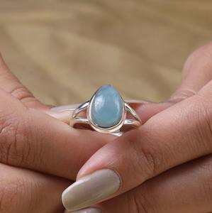 Bague Cabochon Aqua Onyx en argent sterling 925 massif pour filles pierre précieuse en forme de poire classique pour anniversaire-Fourniture de bijoux en vrac - Product Image 4