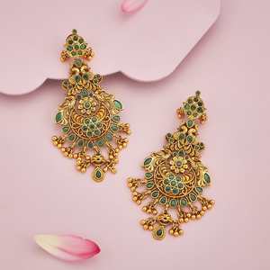 Pendientes de cobre antiguo para mujer, diseño de flor, estilo moderno, colgante/pendiente religioso, piedras verdes rubí-verdes, 185169 - Product Image 5