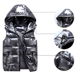 Wholesale Waterproof Shiny Bubble <b>Men's</b> Jackets & <b>Vests</b> With Hoodie Custom Logo Winter Sleeveless Glossy Puffer <b>Vest</b> Body Warmer - Product Image 4
